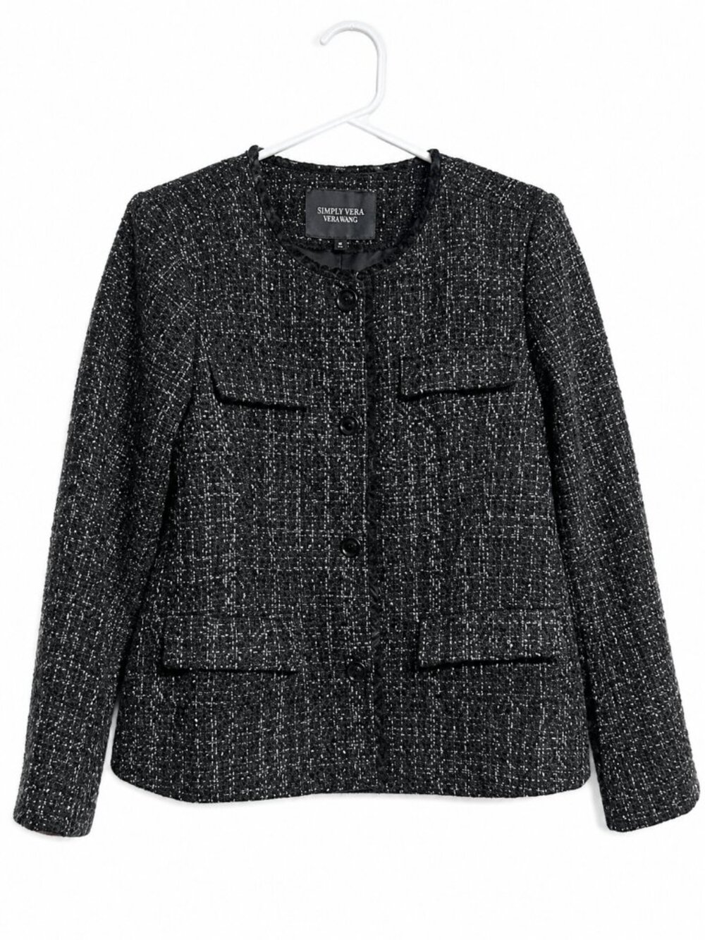 Simply Vera Vera Wang Tweed Utility Jacket Black Metallic Women’s L NWT